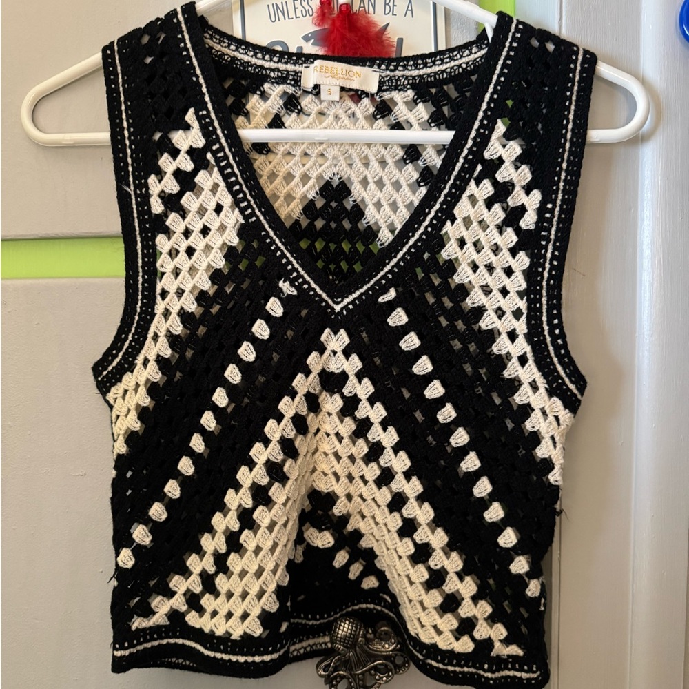 Rebellion Black and White Crochet Crop Top